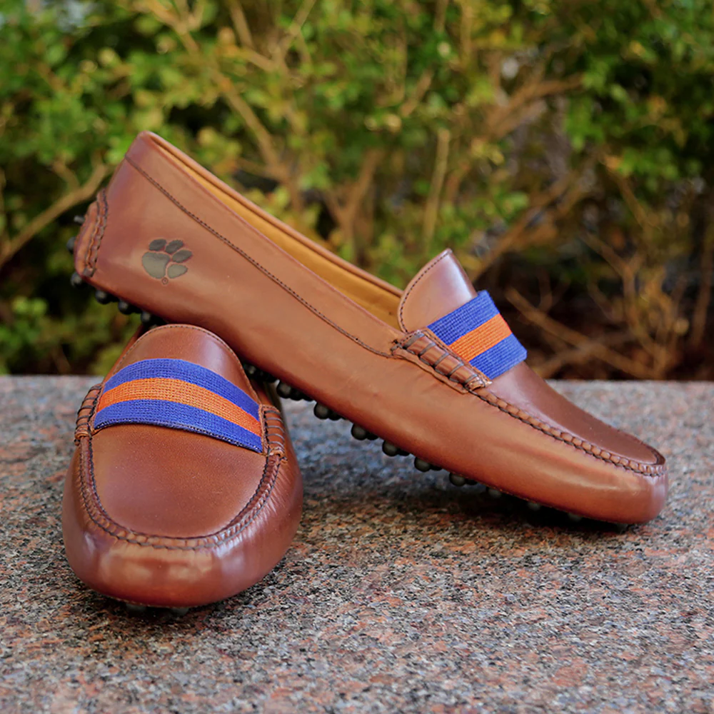Clemson Surcingle Driving Shoes (Purple-Orange) (Chestnut Leather-Logo) - Image 6