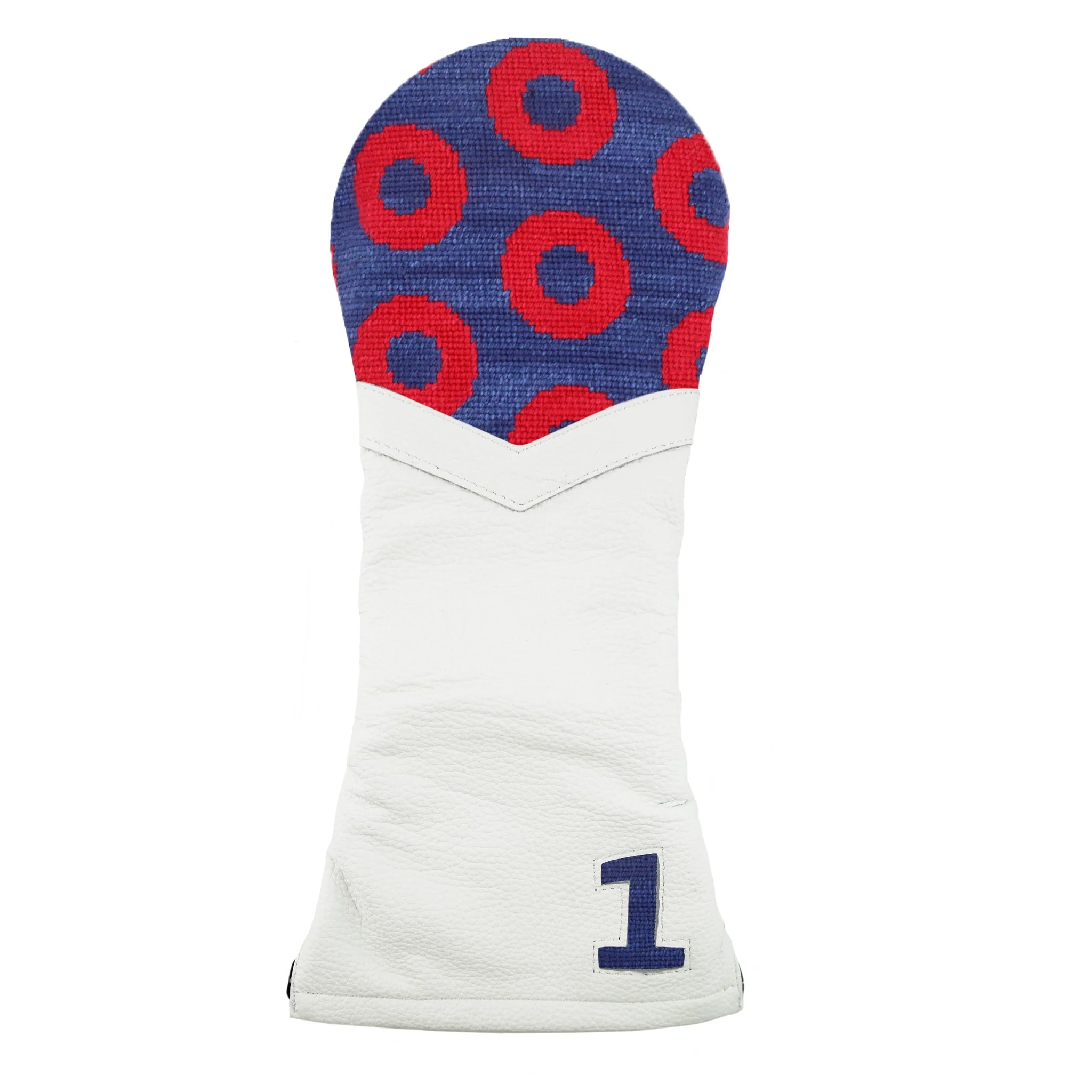The Donut Pattern Driver Headcover (Classic Navy - Red Donuts) (White Leather)