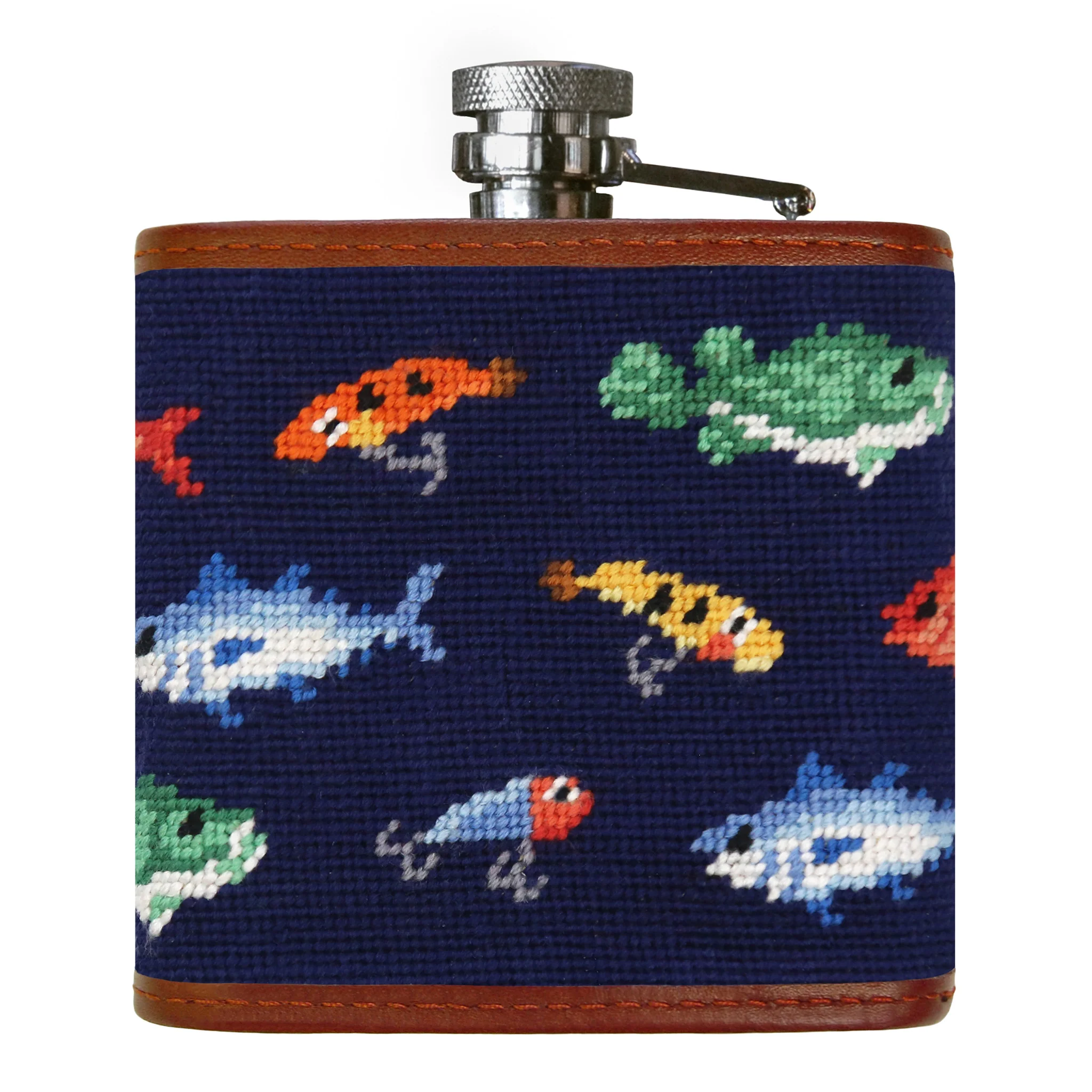 Fish and Tackle Pattern Flask (Dark Navy) - Image 2