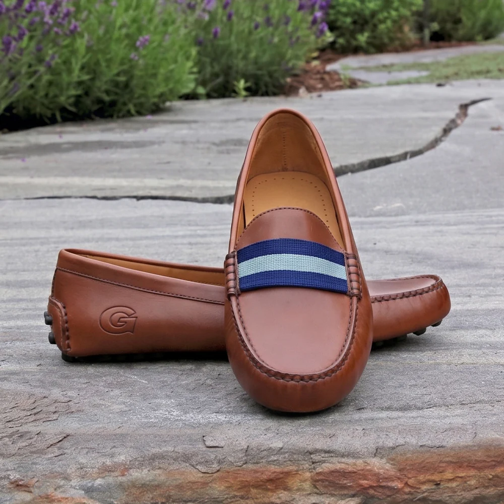 Georgetown Surcingle Driving Shoes (Classic Navy-Grey) (Chestnut Leather - Logo) - Image 6