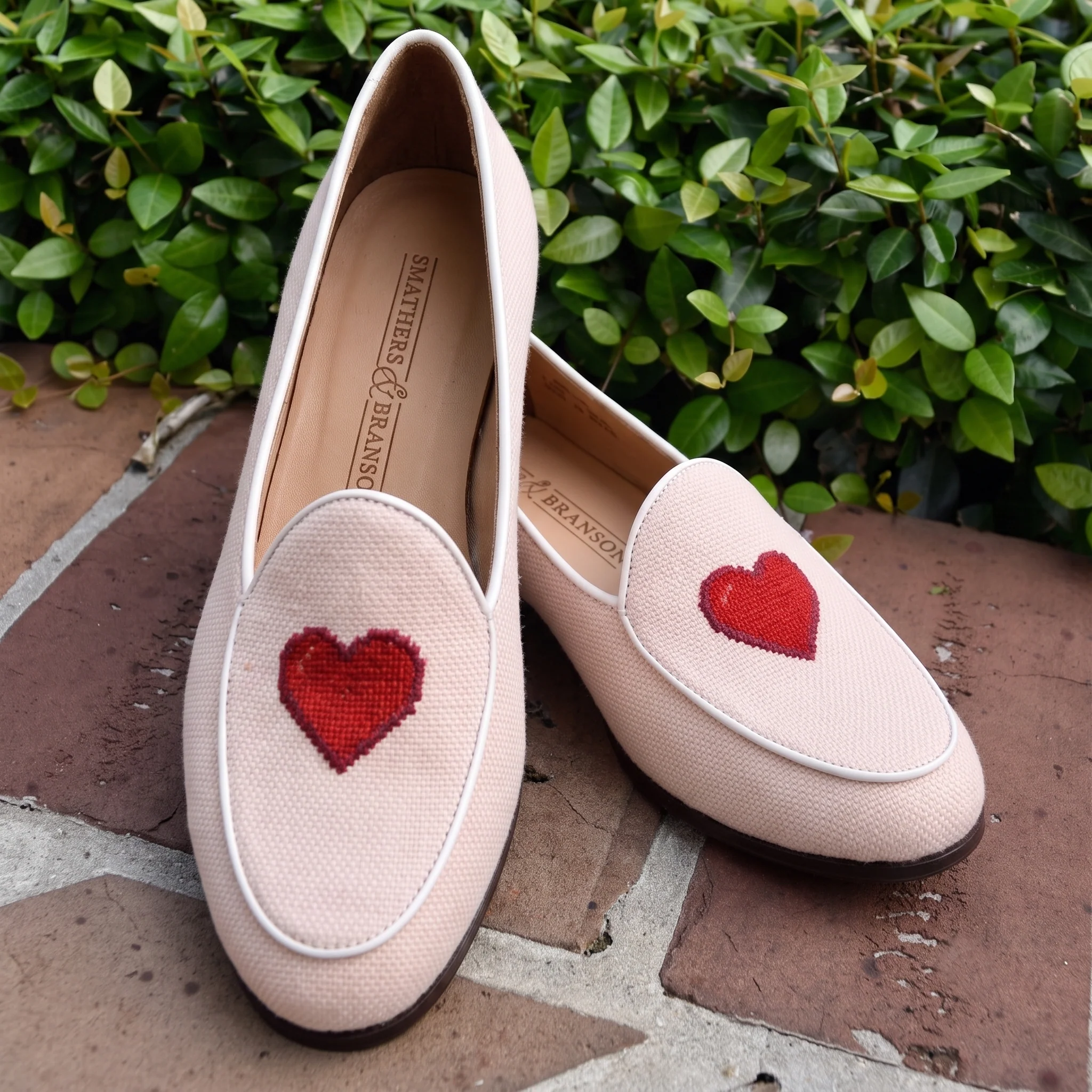 Heart Women's Linen Belgian Loafers (Powder Pink Linen) - Image 7