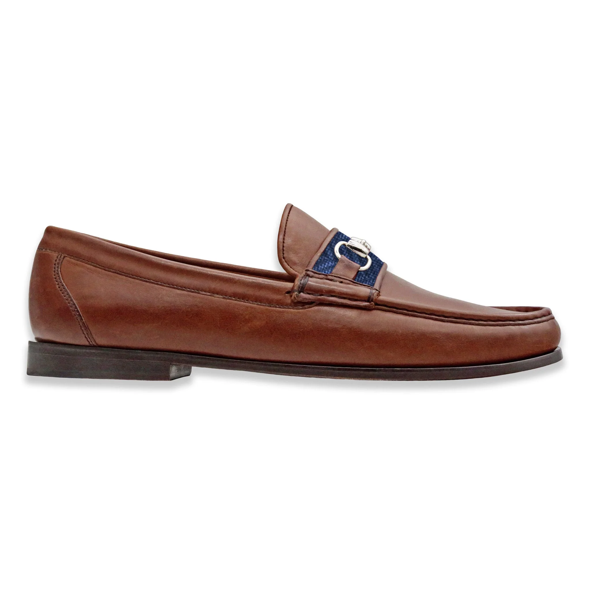 Herringbone Downing Bit Loafers (Navy) (Chestnut Leather) - Image 3