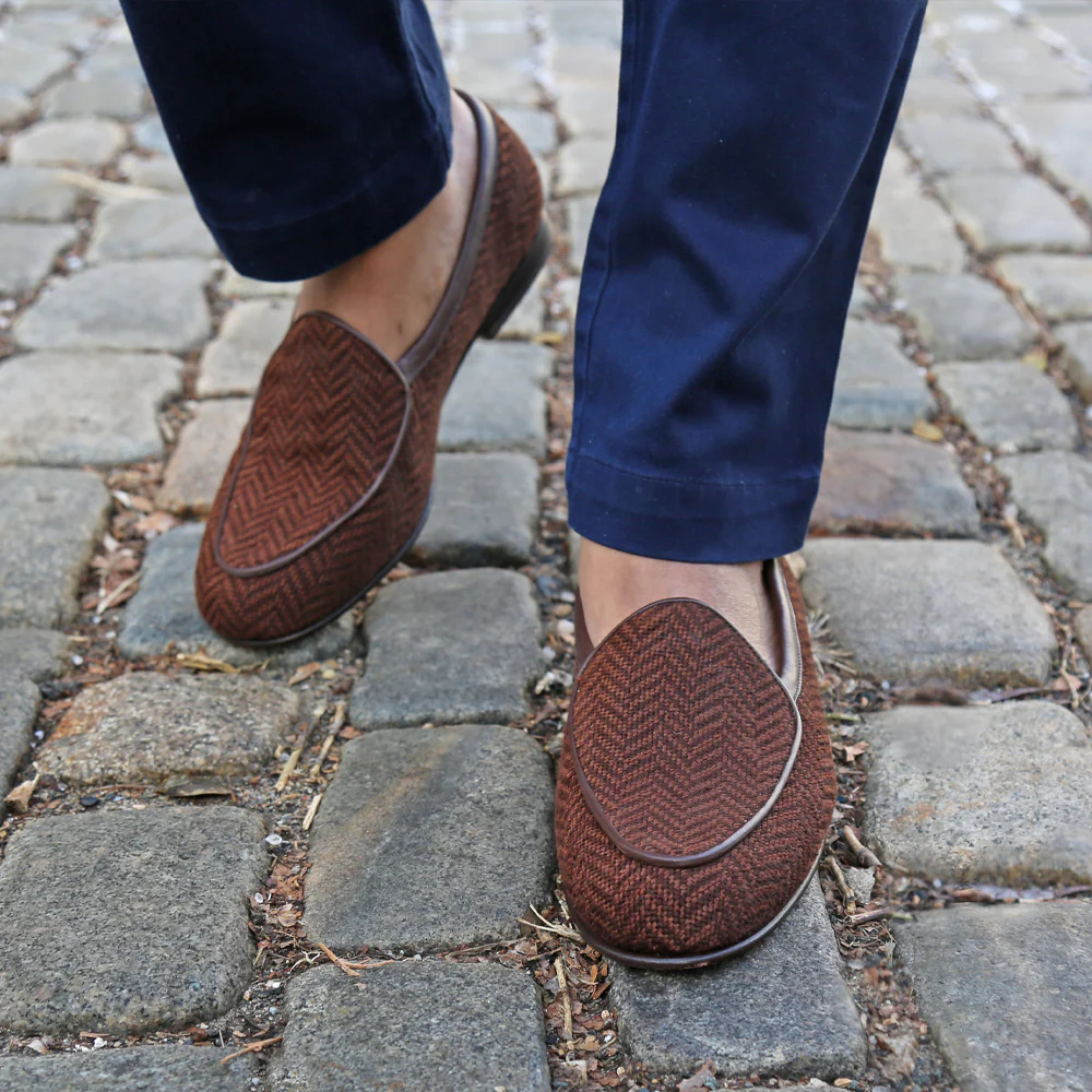 Brown Herringbone Belgian Loafers - Image 6