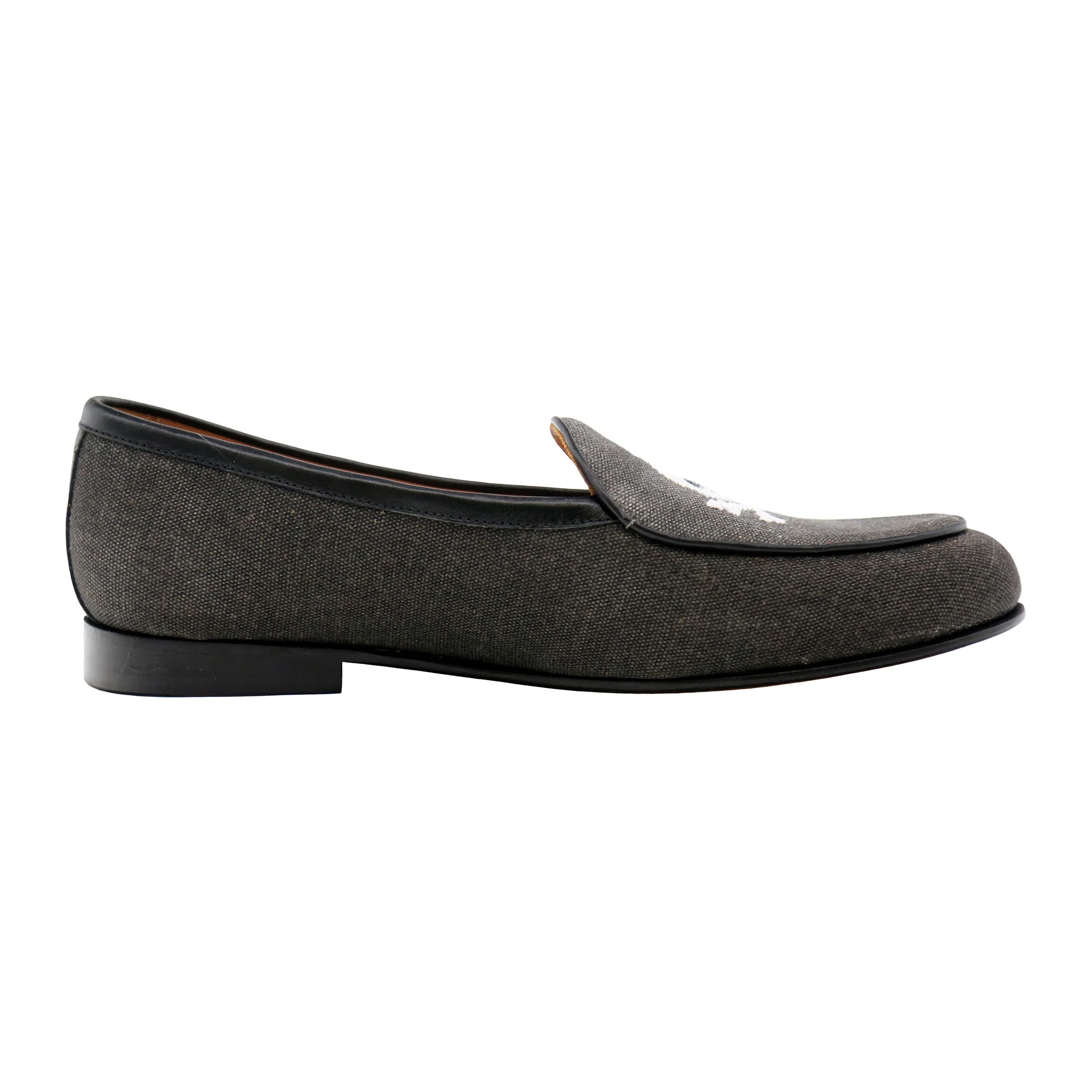 Jolly Roger Canvas Belgian Loafers (Charcoal Canvas) (Black Leather) - Image 3