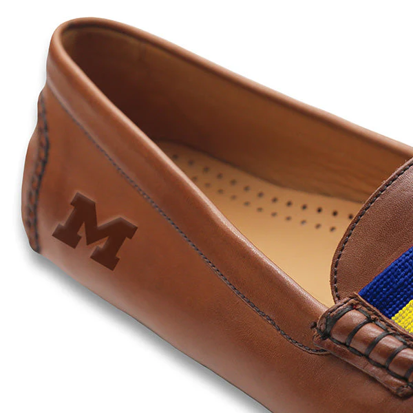Michigan Surcingle Driving Shoes (Classic Navy-Yellow) (Chestnut Leather-Logo) - Image 3