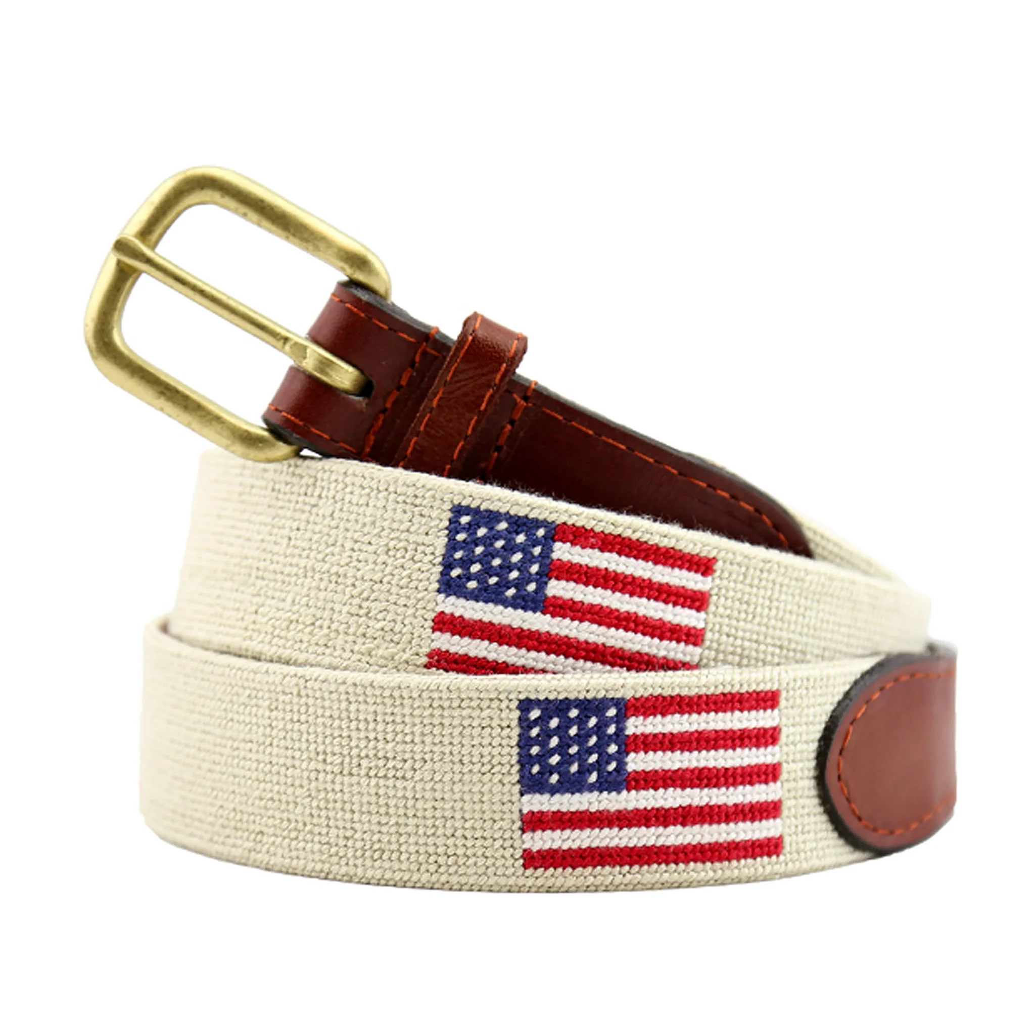Monogrammed American Flag Belt (Light Khaki)
