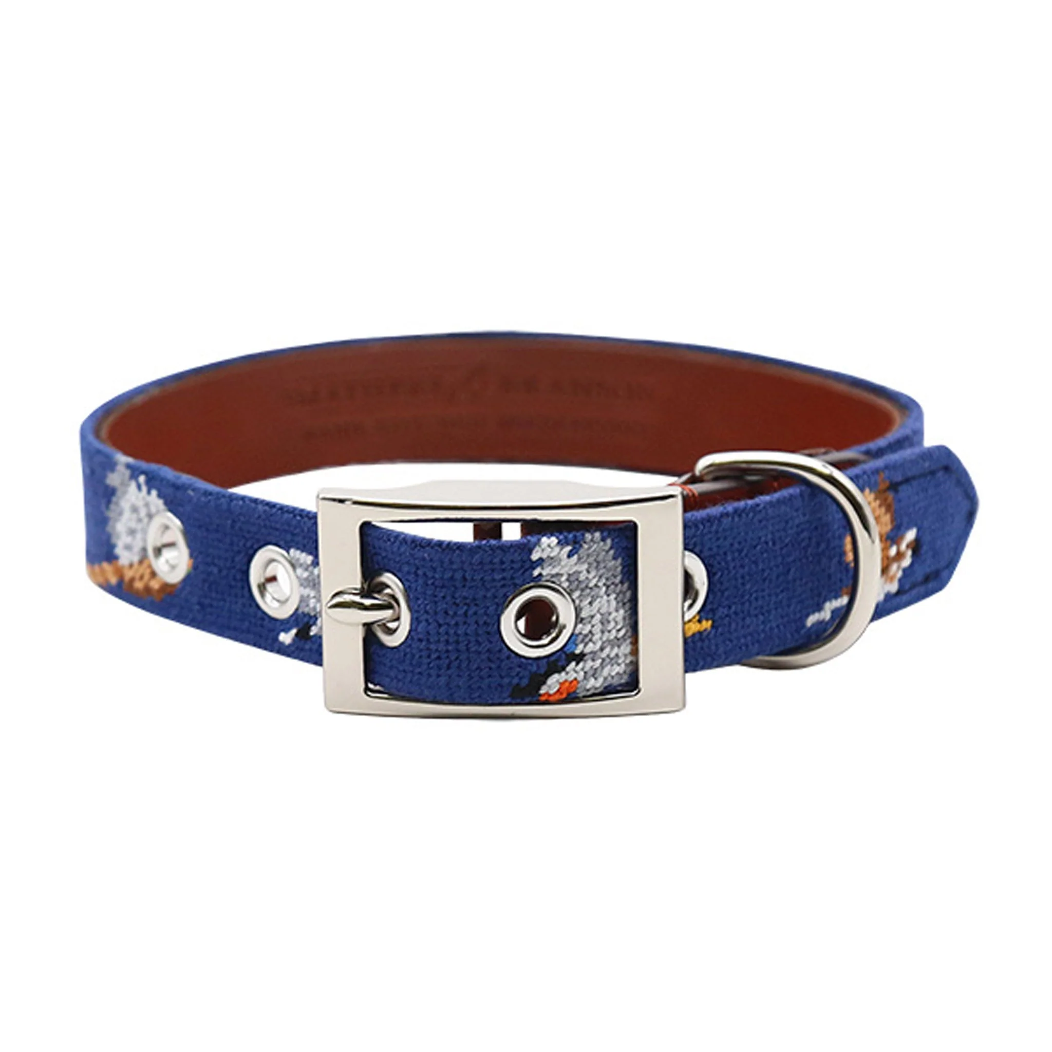 Monogrammed Game Birds Dog Collar (Classic Navy)