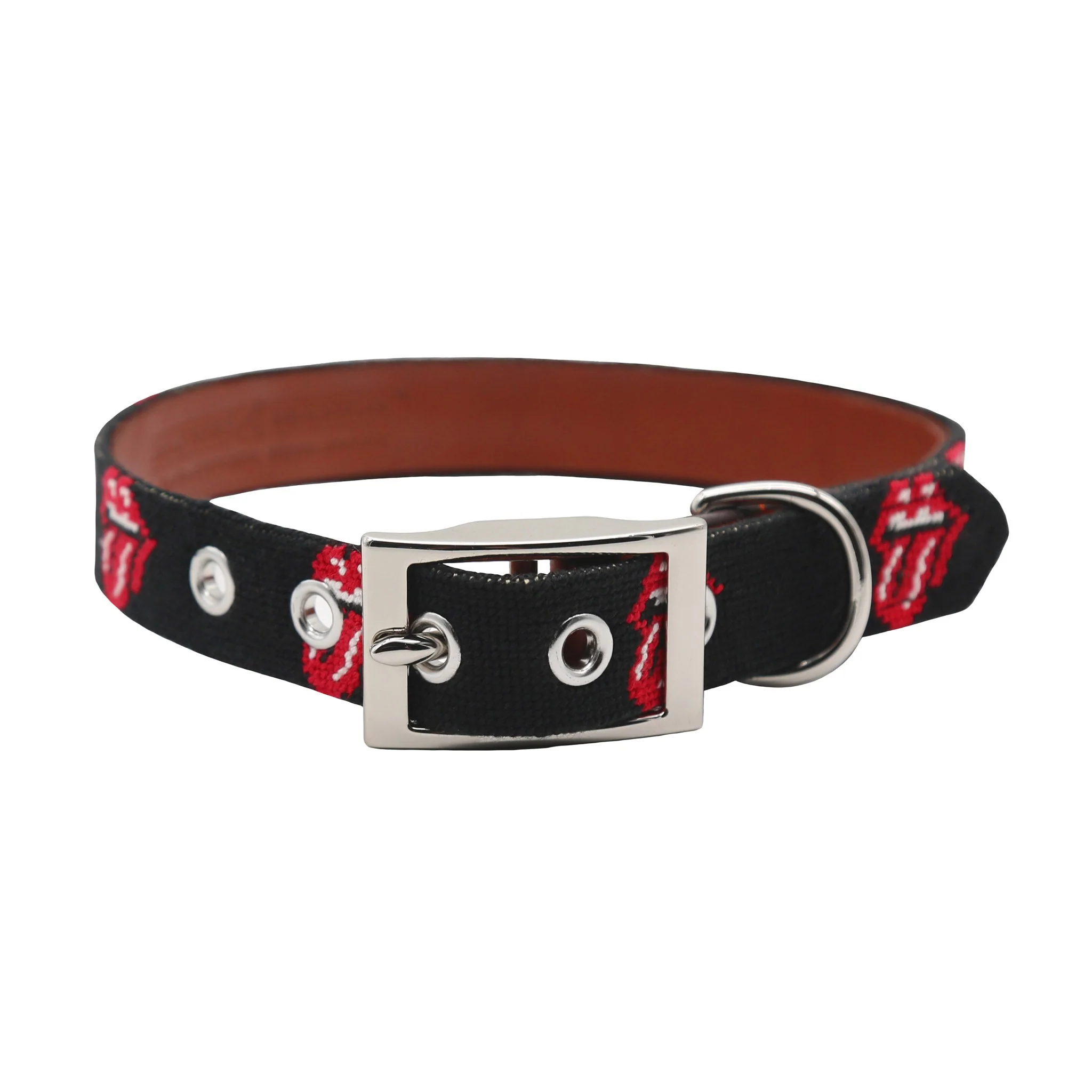 Monogrammed Rolling Stones Dog Collar (Black)