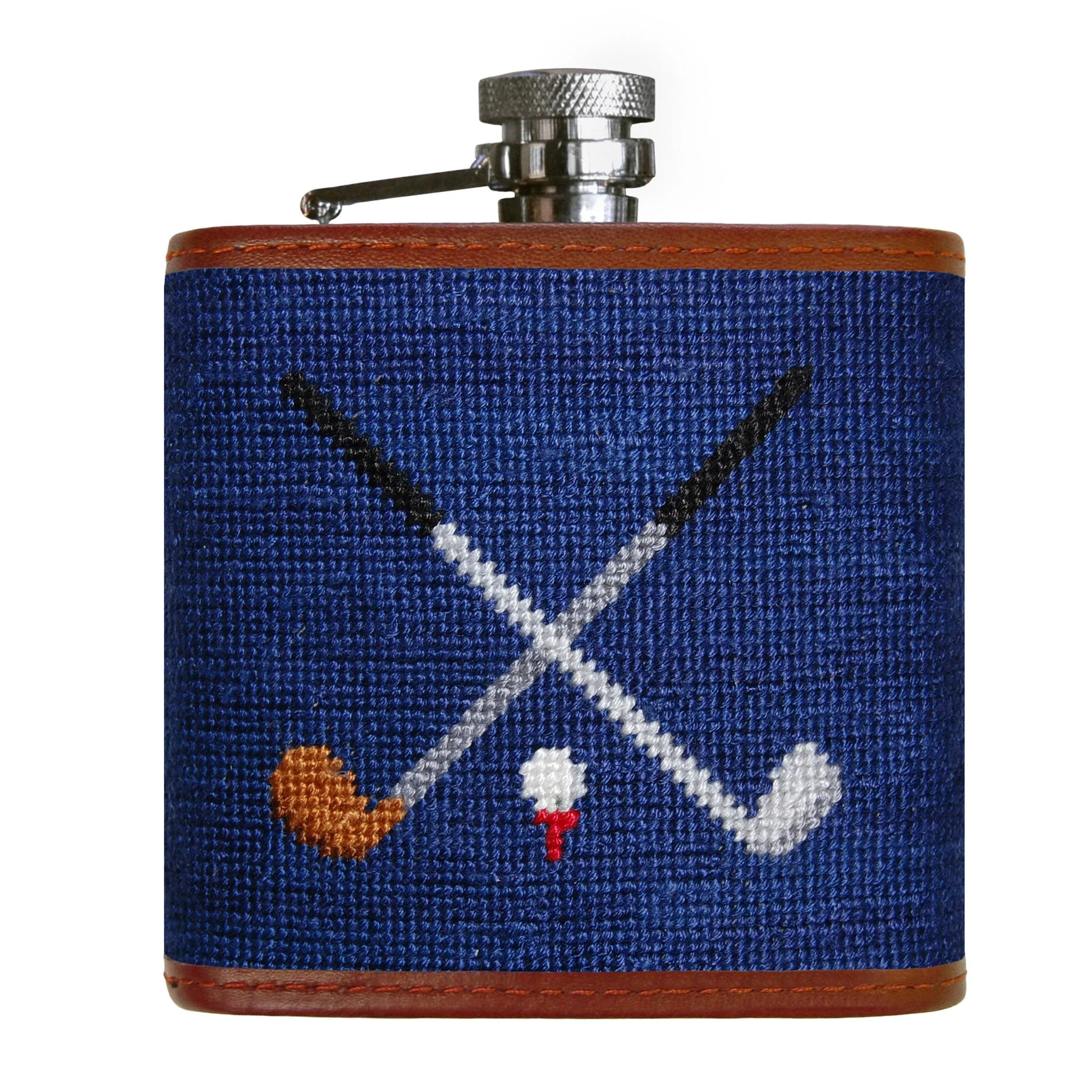 Monogrammed Crossed Clubs Flask (Classic Navy)