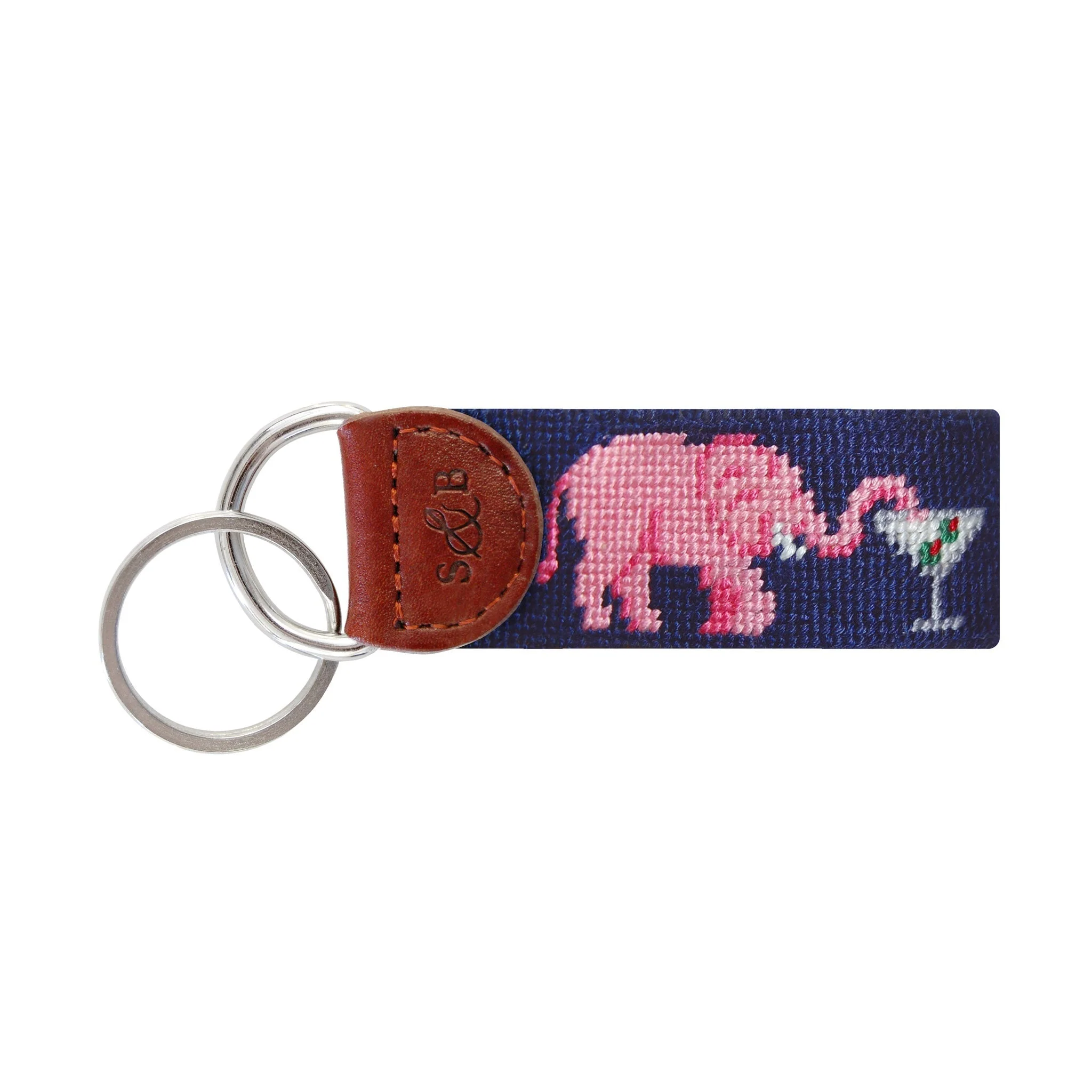 Monogrammed Elephant Martini Key Fob (Dark Navy)