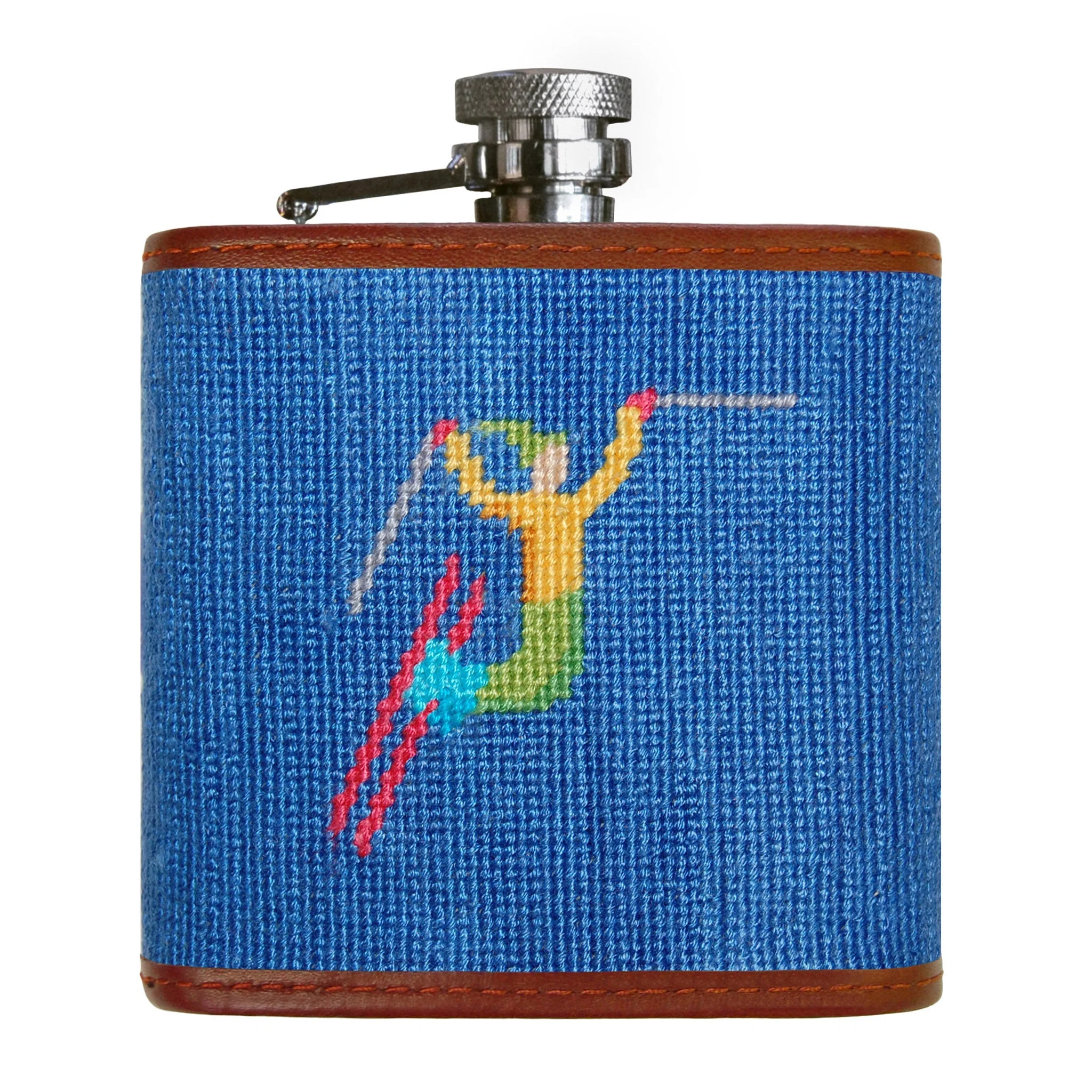 Monogrammed Ski Tricks Flask (Cobalt)