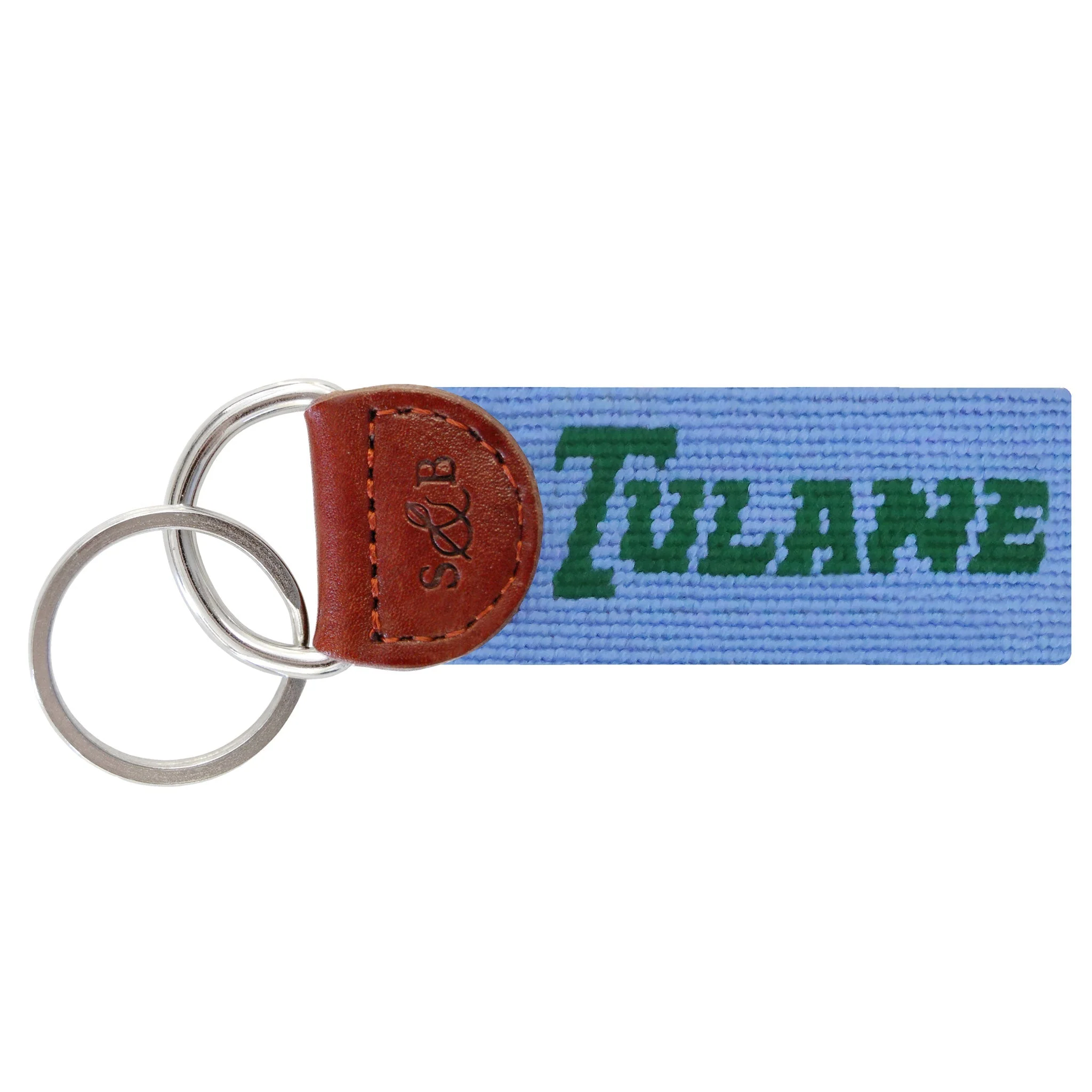 Monogrammed Tulane Text Key Fob (Baby Blue)