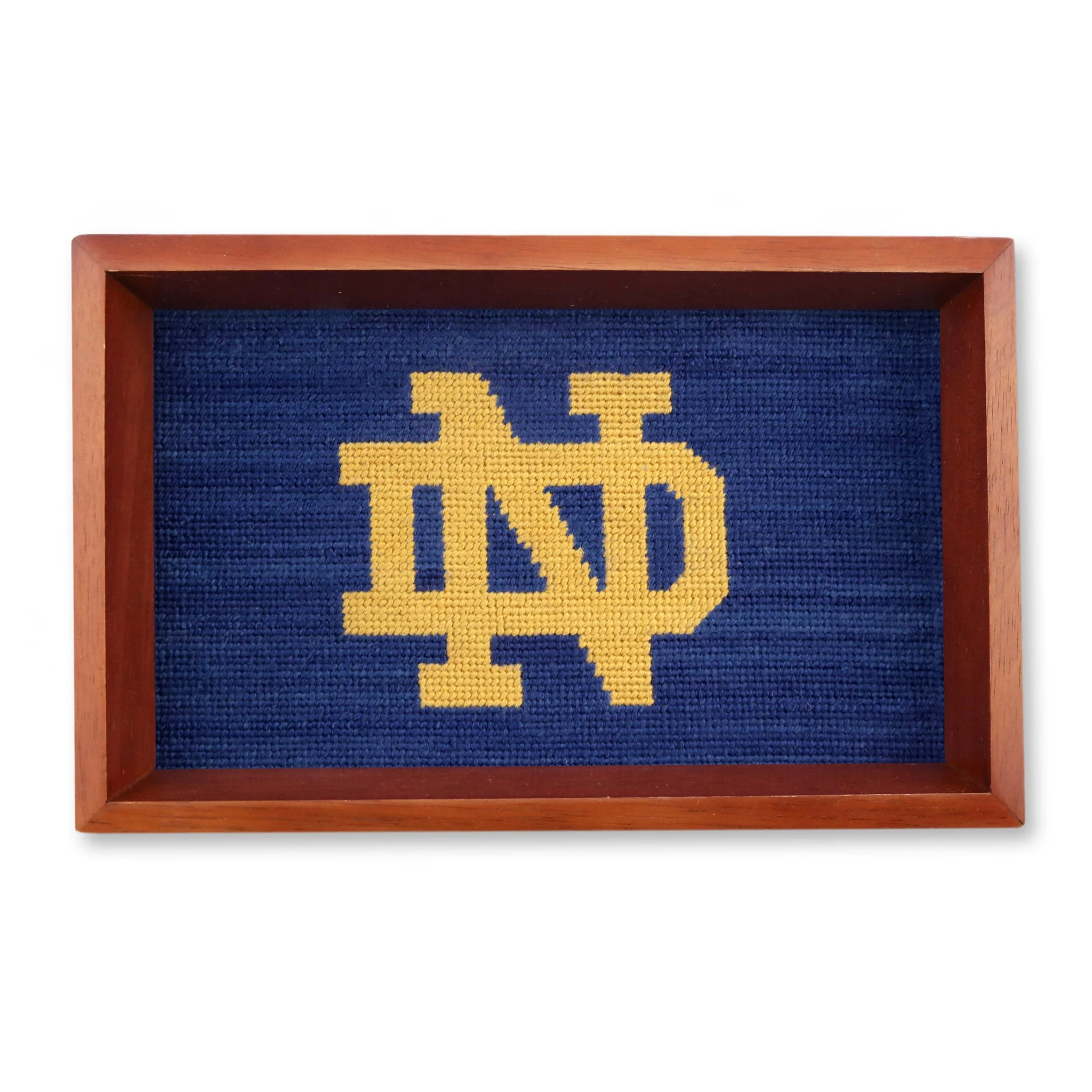 Notre Dame ND Valet Tray (Classic Navy) (Chestnut Wood)