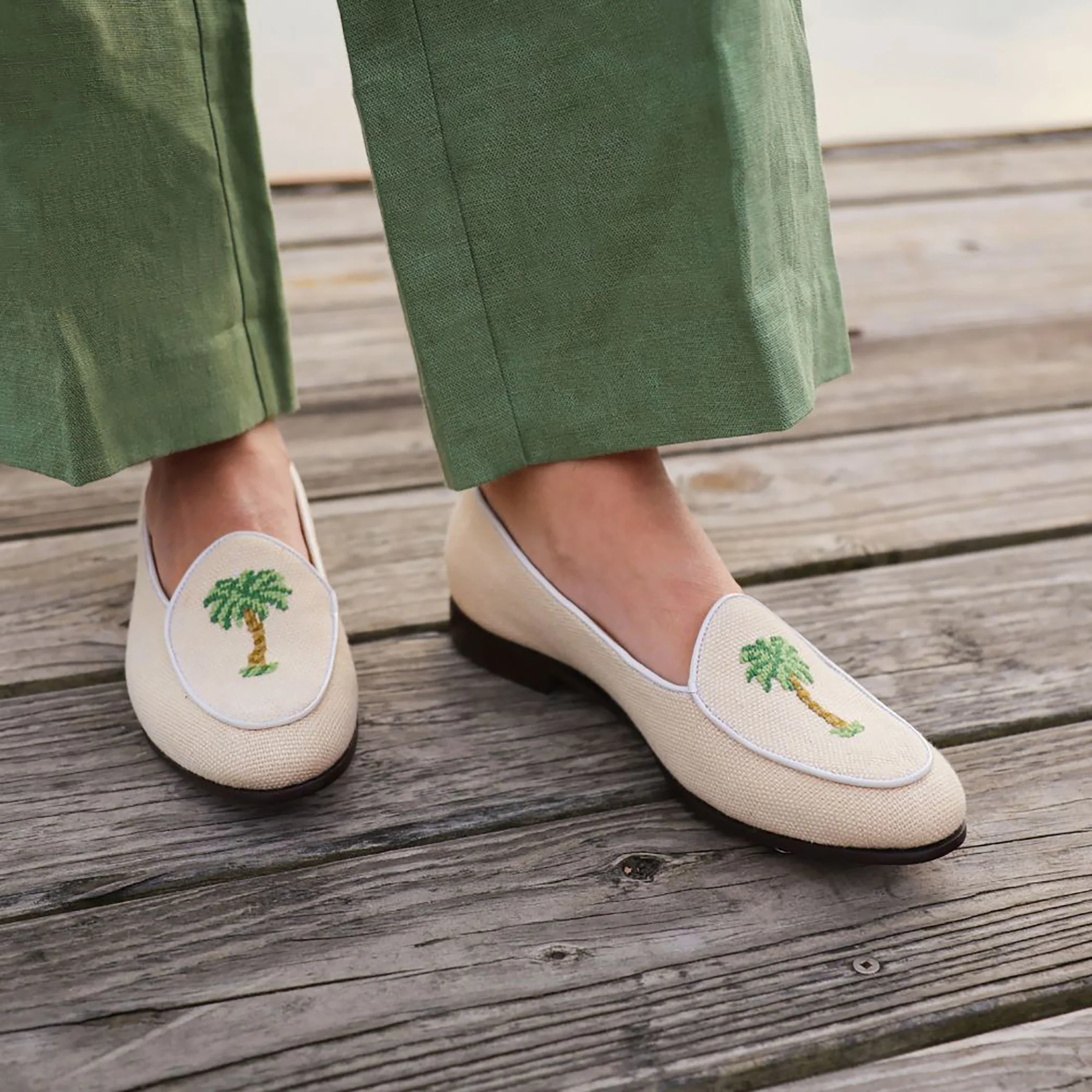 Palm Tree Women's Linen Belgian Loafers (Natural Linen) - Image 7