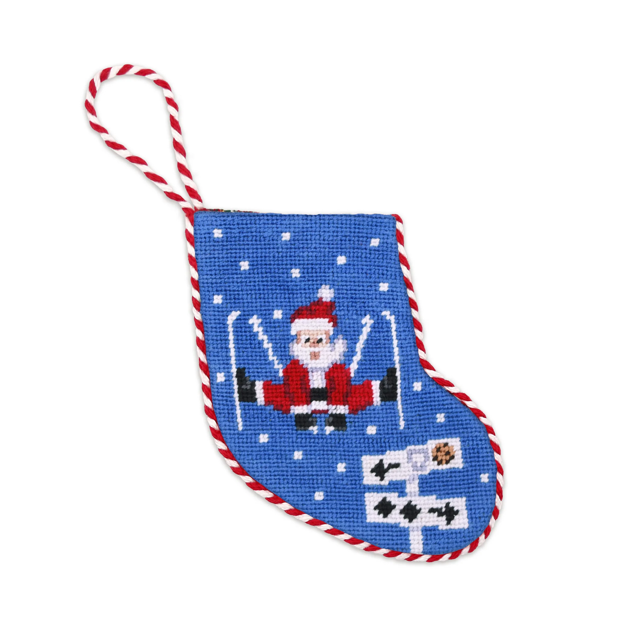 Skiing Santa Stocking Ornament (Cobalt)