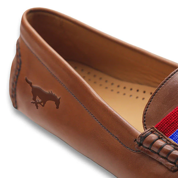 SMU Surcingle Driving Shoes (Red-Royal) (Chestnut Leather-Logo) - Image 3