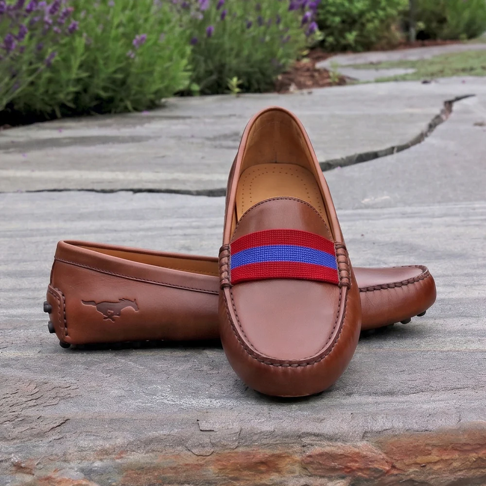 SMU Surcingle Driving Shoes (Red-Royal) (Chestnut Leather-Logo) - Image 6