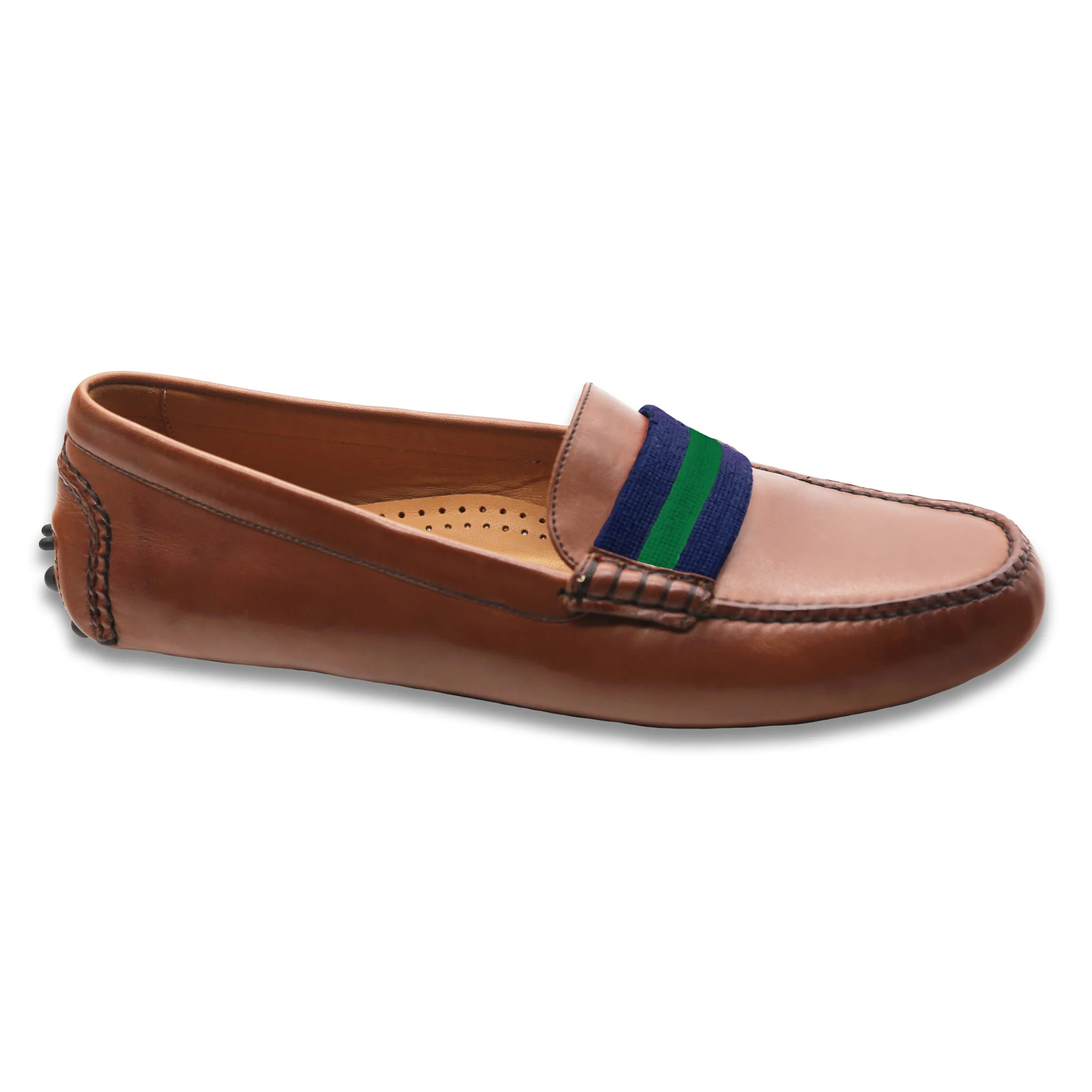 Surcingle Driving Shoes (Dark Navy-Forest) (Chestnut Leather) - Image 3