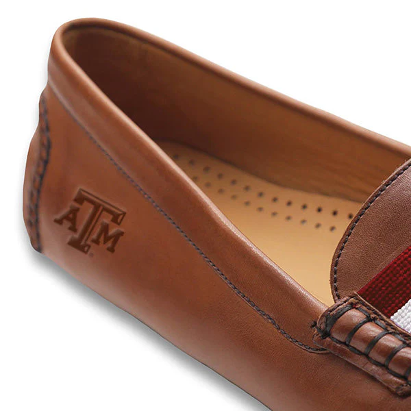 Texas A&M Surcingle Driving Shoes (Maroon-White) (Chestnut Leather-Logo) - Image 3