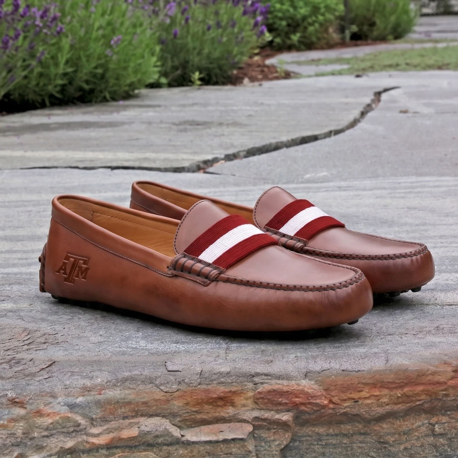 Texas A&M Surcingle Driving Shoes (Maroon-White) (Chestnut Leather-Logo) - Image 6