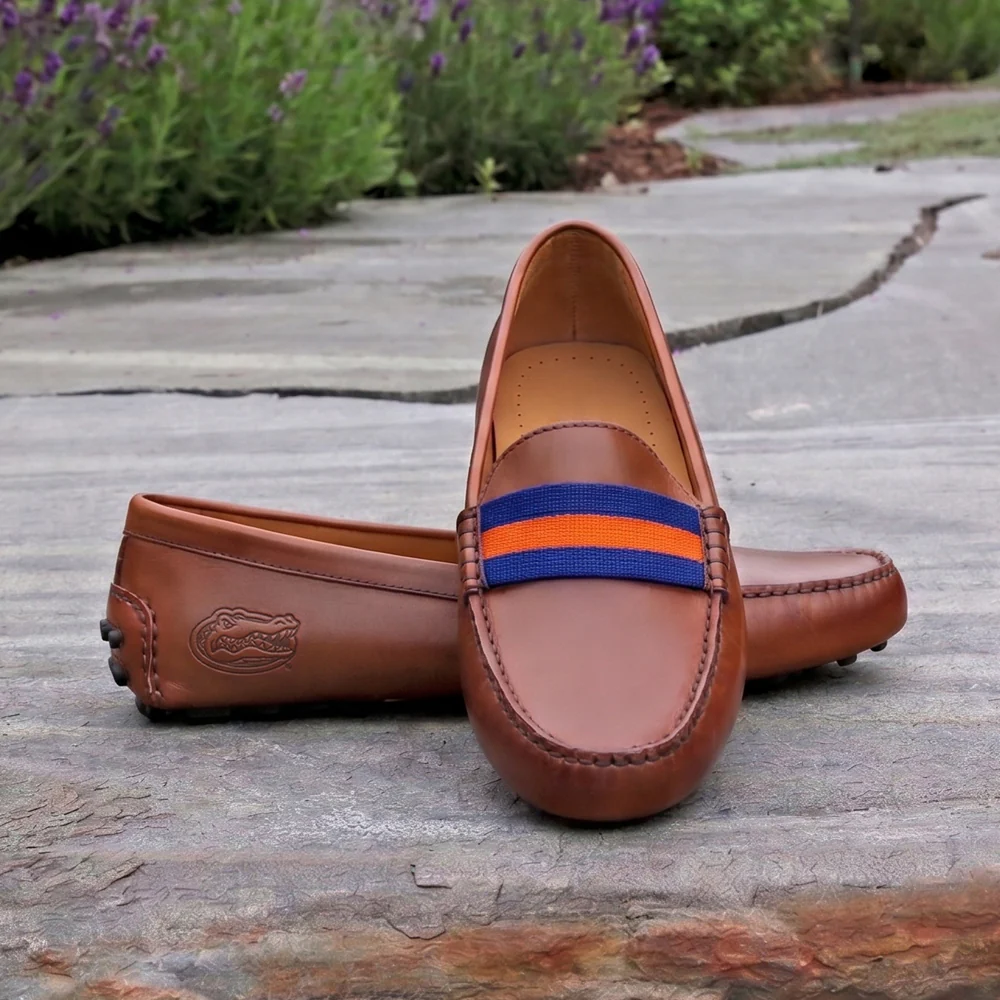 University of Florida Surcingle Driving Shoes (Royal-Orange) (Chestnut Leather-Logo) - Image 6