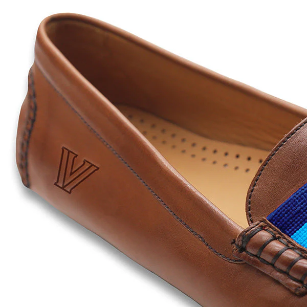 Villanova Surcingle Driving Shoes (Classic Navy-Azure) (Chestnut Leather-Logo) - Image 3