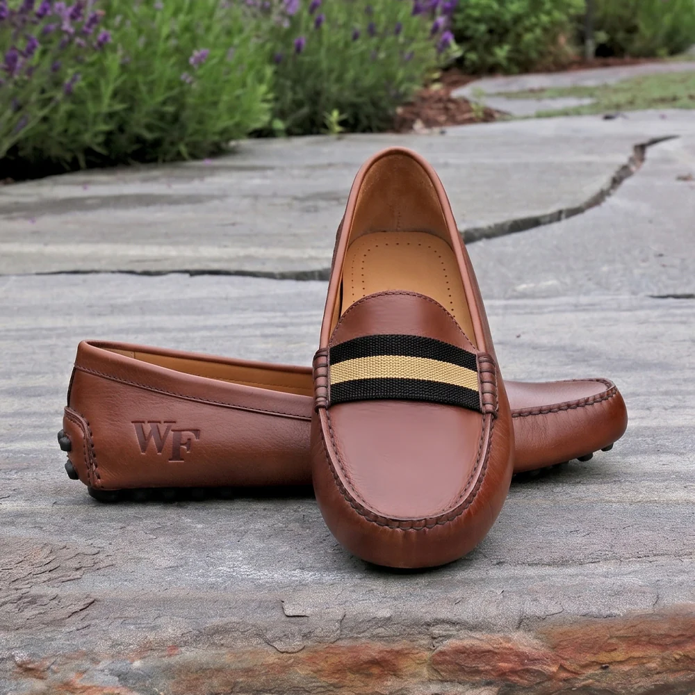 Wake Forest Surcingle Driving Shoes (Black-Dark Khaki) (Chestnut Leather-Logo) - Image 6